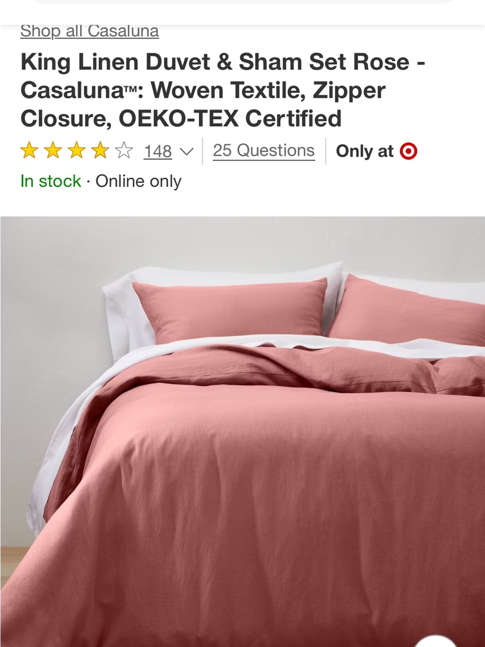 Casaluna Linen Duvet Cover & Shams in Rose Pink